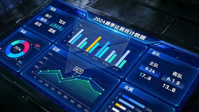 体育数据分析场景，屏幕上展示比赛统计图表